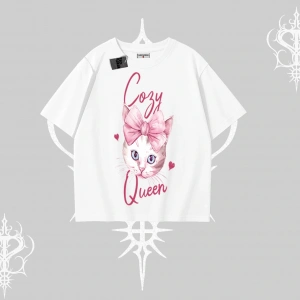 Cozy Queen Kedi Baskılı Oversize Tshirt