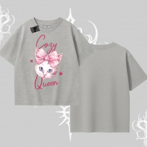 Cozy Queen Kedi Baskılı Oversize Tshirt