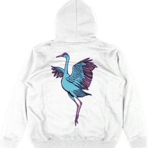Crane Beyaz Oversize Unisex Kapüşonlu Sweatshirt Hoodie