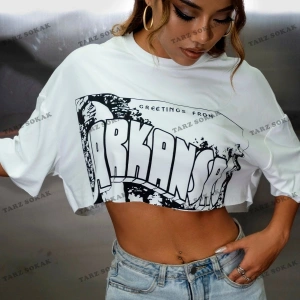 Crop CKOD-232913 Harf Grafikli Ham Etek