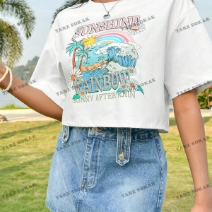 Crop CKOD-232913 Kadın Tropikal Mektup Baskılı Crop CKOD-232913 Top
