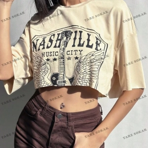 Crop CKOD-232913 Kadın Yazılı Kanat Desenli Yuvarlak Yaka