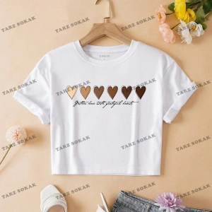 Crop CKOD-232913 Kalpli ve Sloganlı Grafik