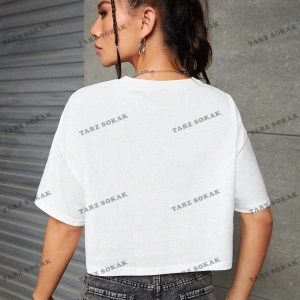 Crop CKOD-232913 Lucky series 1 Kalpli ve Sloganlı Grafikli Düşük Omuzlu Kısa