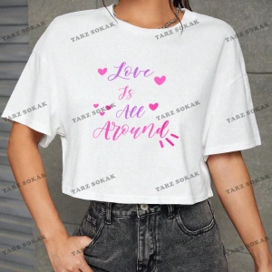 Crop CKOD-232913 Lucky series 1 Kalpli ve Sloganlı Grafikli Düşük Omuzlu Kısa