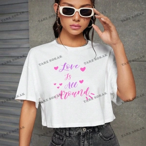 Crop CKOD-232913 Lucky series 1 Kalpli ve Sloganlı Grafikli Düşük Omuzlu Kısa