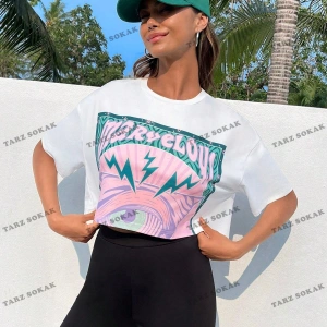 Crop CKOD-232913 Mektup Grafikli Düşük Omuz Kısa