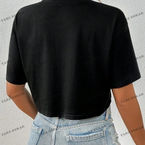 Crop CKOD-232913 Tropikal ve Harf Grafikli Düşük Omuz