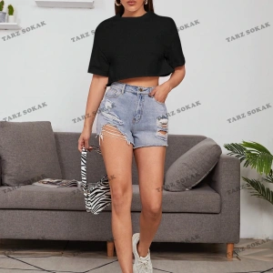 Crop CKOD-232913 Yaz Kıyafetleri Düşük Omuz Düz Crop CKOD-232913 Top