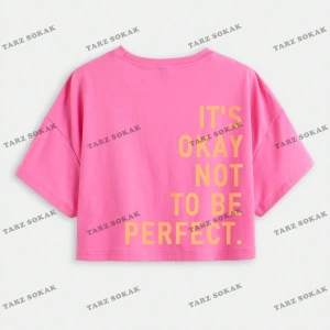 Crop CKOD-232913 Yazılı Baskılı Yuvarlak Yaka Oversize Kısa Kollu Yaza Uygun Kadın