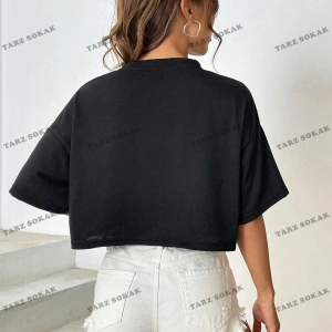 Crop CKOD-232913 Yuvarlak Yaka Kısa Kollu Yazılı