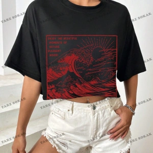 Crop CKOD-232913 Yuvarlak Yaka Kısa Kollu Yazılı