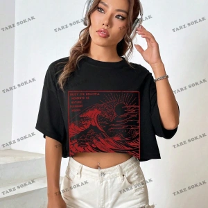 Crop CKOD-232913 Yuvarlak Yaka Kısa Kollu Yazılı