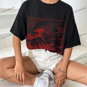 Crop CKOD-232913 Yuvarlak Yaka Kısa Kollu Yazılı