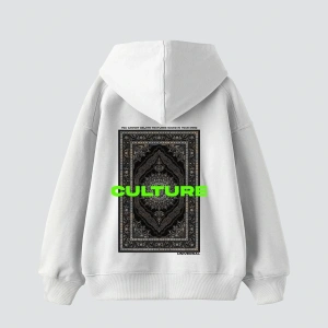 Culture Etnik Baskılı Oversize Unisex Premium Beyaz