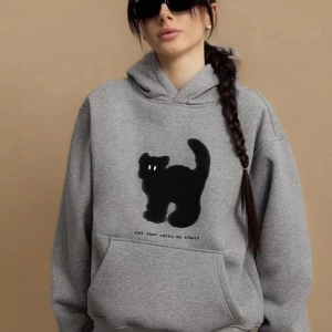 Cupla Unisex Cat That Walks By Itself Sweatshirt Gri