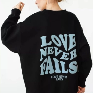 Cupla Unisex Love Never Fails Bisiklet Yaka Sweatshirt Siyah