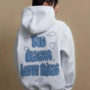 Cupla Unisex You Deserve Happy Things Sweatshirt Beyaz