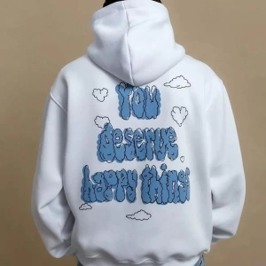 Cupla Unisex You Deserve Happy Things Sweatshirt Beyaz