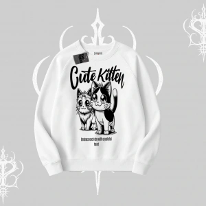 Cute Kitten Yazılı Sevimli Kedi Baskılı Biskilet Sweatshirt