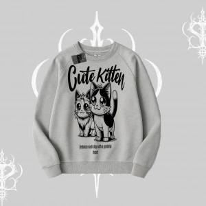 Cute Kitten Yazılı Sevimli Kedi Baskılı Biskilet Sweatshirt