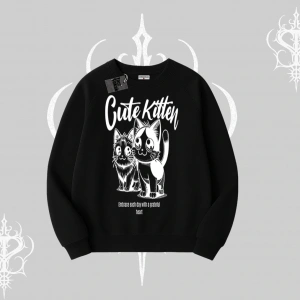 Cute Kitten Yazılı Sevimli Kedi Baskılı Biskilet Sweatshirt