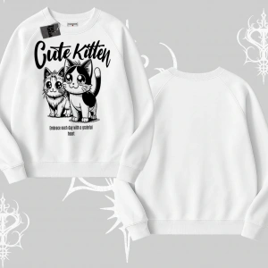 Cute Kitten Yazılı Sevimli Kedi Baskılı Biskilet Sweatshirt