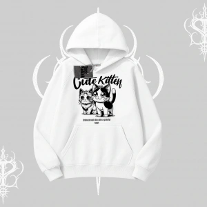 Cute Kitten Yazılı Sevimli Kedi Baskılı Kapşonlu Sweatshirt