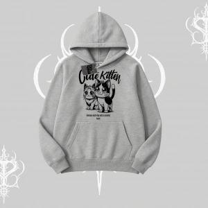 Cute Kitten Yazılı Sevimli Kedi Baskılı Kapşonlu Sweatshirt