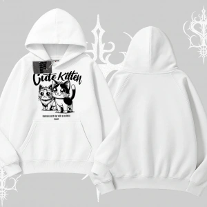Cute Kitten Yazılı Sevimli Kedi Baskılı Kapşonlu Sweatshirt