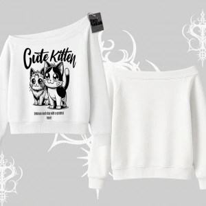 Cute Kitten Yazılı Sevimli Kedi Baskılı Kayık Yaka Sweatshirt