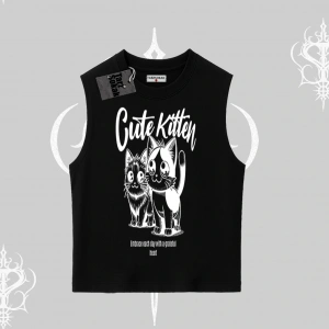 Cute Kitten Yazılı Sevimli Kedi Baskılı Kolsuz Tshirt