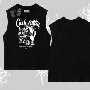 Cute Kitten Yazılı Sevimli Kedi Baskılı Kolsuz Tshirt