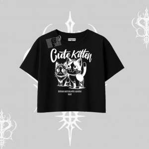 Cute Kitten Yazılı Sevimli Kedi Baskılı Oversize Crop Tshirt