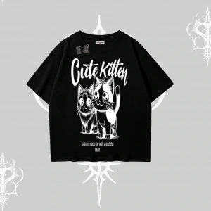 Cute Kitten Yazılı Sevimli Kedi Baskılı Oversize Tshirt