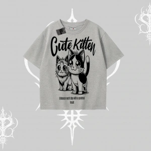 Cute Kitten Yazılı Sevimli Kedi Baskılı Oversize Tshirt
