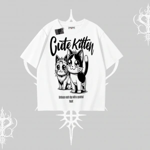Cute Kitten Yazılı Sevimli Kedi Baskılı Oversize Tshirt