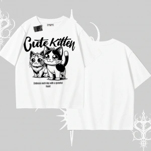 Cute Kitten Yazılı Sevimli Kedi Baskılı Oversize Tshirt