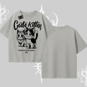 Cute Kitten Yazılı Sevimli Kedi Baskılı Oversize Tshirt