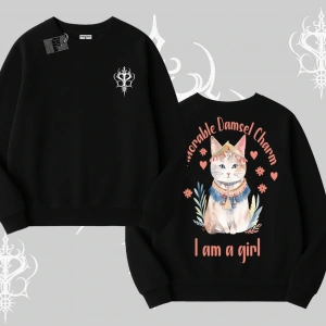 Cute Princess Kedi Tasarımlı Arka Baskılı Biskilet Sweatshirt