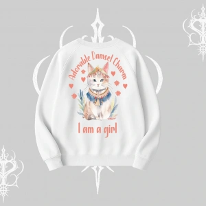 Cute Princess Kedi Tasarımlı Arka Baskılı Biskilet Sweatshirt