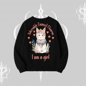 Cute Princess Kedi Tasarımlı Arka Baskılı Biskilet Sweatshirt