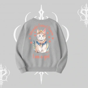 Cute Princess Kedi Tasarımlı Arka Baskılı Biskilet Sweatshirt