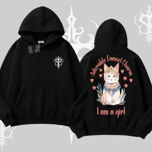 Cute Princess Kedi Tasarımlı Arka Baskılı Kapşonlu Sweatshirt