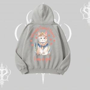 Cute Princess Kedi Tasarımlı Arka Baskılı Kapşonlu Sweatshirt