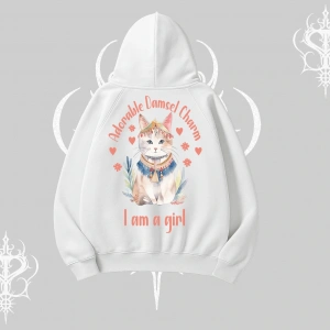 Cute Princess Kedi Tasarımlı Arka Baskılı Kapşonlu Sweatshirt