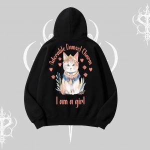 Cute Princess Kedi Tasarımlı Arka Baskılı Kapşonlu Sweatshirt