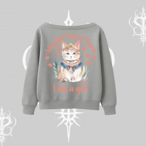 Cute Princess Kedi Tasarımlı Arka Baskılı Kayık Yaka Sweatshirt