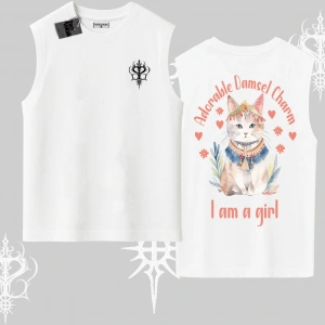 Cute Princess Kedi Tasarımlı Arka Baskılı Kolsuz Tshirt