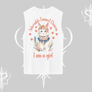 Cute Princess Kedi Tasarımlı Arka Baskılı Kolsuz Tshirt